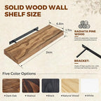 Floating Wall Shelves 24x6.8x1.7 Inch – Solid Wood Rustic Shelves in Dark Oak Finish – Wall Mounted Display Shelf for Bathroo