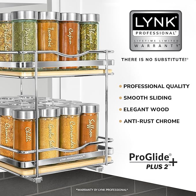 LYNK PROFESSIONAL® Élite™ Pull Out Spice Organization for Cabinets - 8-3/8 inch Wide – Spice Rack for Inside Cabinets – Wood/