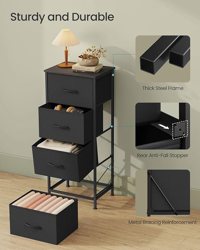 SONGMICS Dresser for Bedroom, Chest of Drawers, Steel, MDF, 4 Non-Woven Fabric Drawers, Storage Organizer Unit, Closet, Entry