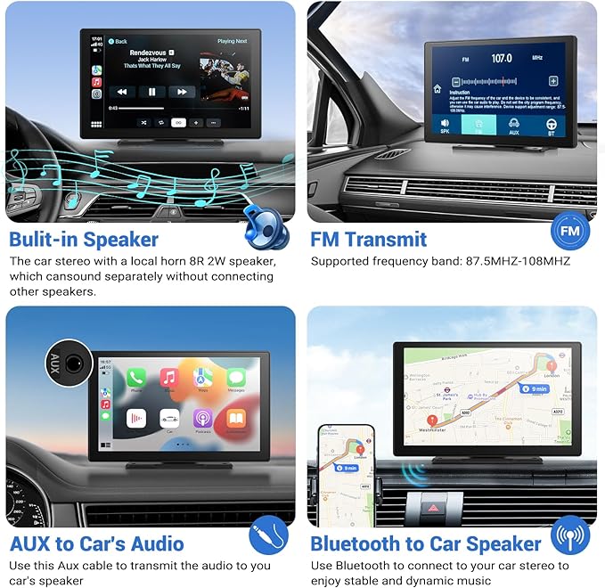 Wireless Apple Carplay Screen for Car 4K Dash Cam, 9" Portable Apple Carplay & Android Auto Car Stereo, with 1080p Backup Cam
