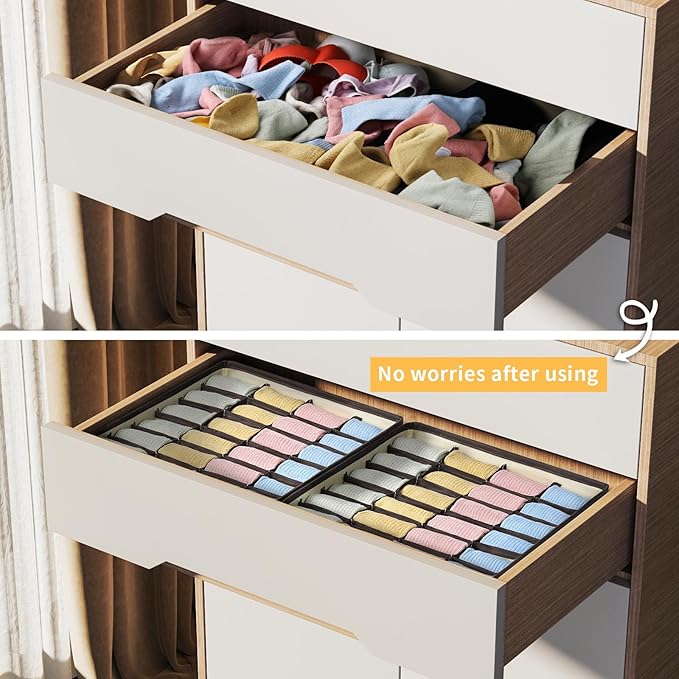 Joyoldelf Sock Drawer Organizer Divider Underwear Organizer 24-cell Fabric Dresser Drawer Organizers Storage Boxes for Socks 