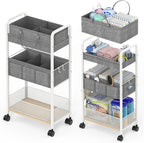 2In1 Baby Diaper Caddy & 3-Tier Rolling Diaper Cart, Diaper Caddy Organizer Cart with Dividers, Metal Detachable Bedside Cart