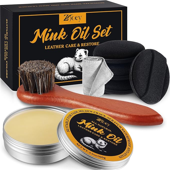 8 Pcs Mink Oil for Leather Shoes Boots 3.5 oz Leather Conditioner and Cleaner with Travel Bag Soften for Boots and Shoes Care