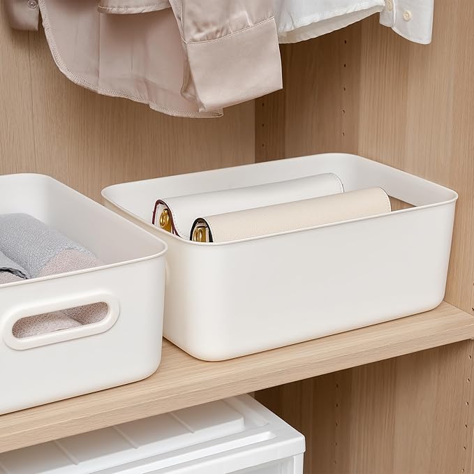 Citylife 4 PCS Storage Bins with Bamboo Lids Plastic Storage Containers for Organizing Stackable Storage Box with Handle, 15 