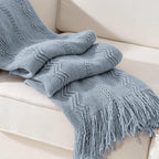 BATTILO HOME Bluish Grey Throw Blanket for Couch, Soft Knit Throws with Tassels for Home Decor, Blue Blankets and Throws for 