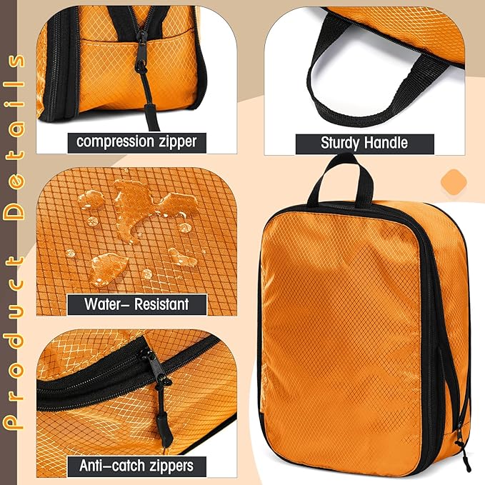 5 Pack Compression Packing Cubes for Travel Space Saving Cubes Luggage Organizer for Suitcase(Apricot,S)