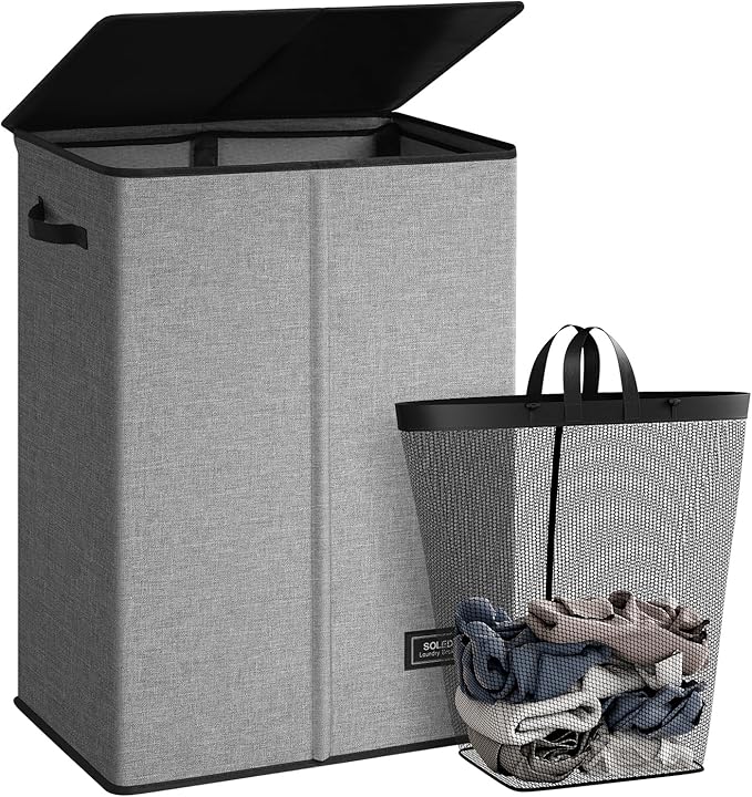 SOLEDI Laundry Hamper with Lid 130L Large & Tall Collapsible Laundry Basket, Clothes Hamper with Bag Removable Easy to Carry,