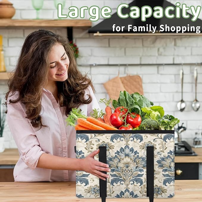 Reusable Grocery Bag, Foldable Large Shopping Tote Bag for Groceries Kitchen Picnic Car Trunk