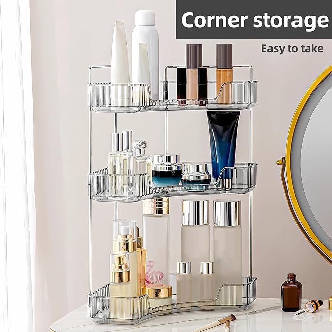 YCIA&DONE Corner Bathroom Counter Organizer, Makeup Organizer for Vanity, Skincare Cosmetic Perfume Tray, Corner Countertop S
