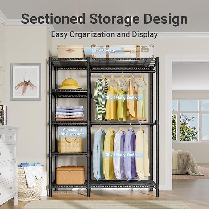 VIPEK V7 Garment Rack for Hanging Clothes Heavy Duty Clothes Rack with Shelves, Portable Closet Racks Metal Clothing Racks 5 