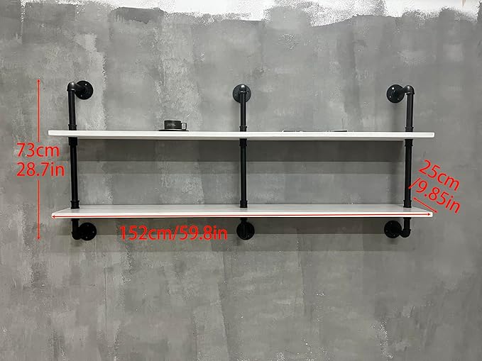 Industrial Pipe Shelving Rustic White Pipe Wall Shelves Industrial Shelves with Wood Planks Floating Shelves 60 Inch Farmhous