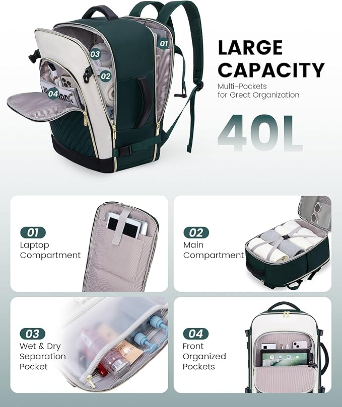 LOVEVOOK Large Travel Backpack for Women, TSA Carry on Backpack for Airplanes, 40L Personal Item Travel Bag for Women fits 17