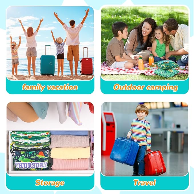 Paterr 7 Pcs Packing Cubes for Travel Kids Day of Week Compression Packing Bags Colorful Luggage Suitcase Organizers Bag for 