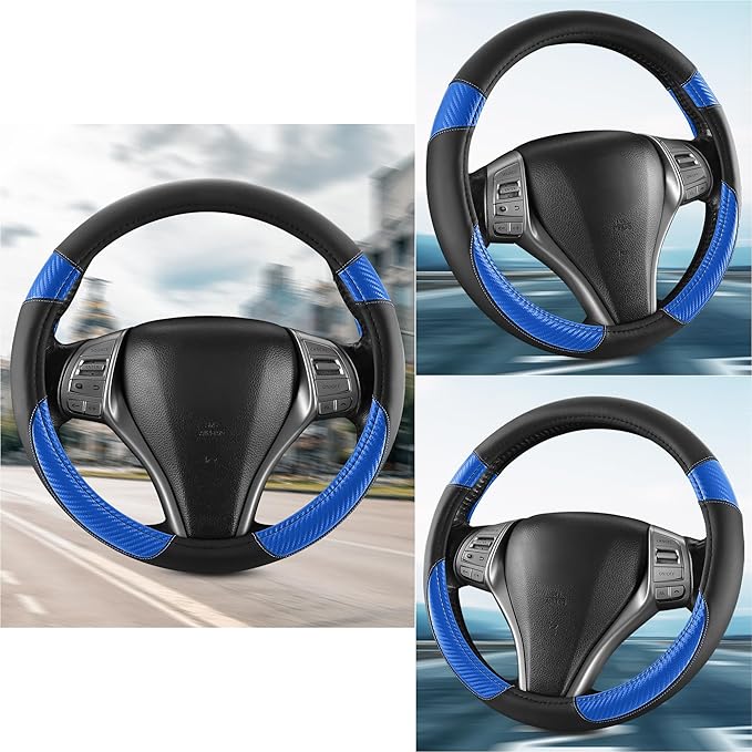 Non-Slip Car Nappa Leather Steering Wheel Cover,Universal Car Accessories Women Men Fit 14" 1/2-15" Suvs/Vans/Sedans/Cars/Tru