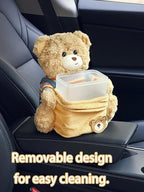Cute Car Trash Can with Tissue Holder Teddy Bear Tissue Box Console Stuffed Animal Organizer Plush Doll Multifunctional Creative Accessories for Women Rainbow Bear