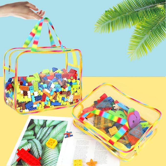 6 Packs Large Toy Storage Bags with Labels, Reusable Clear PVC Board Game Storage, Travel Waterproof Organizer Bags with Zipp