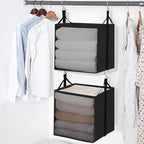 STORAGE MANIAC 2-Shelf Hanging Closet Organizer, Cloth Hanging Closet Shelf, Hanging Closets Baskets with Hooks for Dorm, Apt