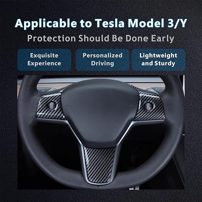 for Tesla 2017-2023 Model 3 and 2020-2024 Model Y Steering Wheel Cover Trim Interior Decoration Protection Accessories (Glossy Carbon Fiber Pattern)