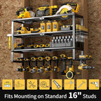YYR Large Power Tool Organizer Wall Mount, Heavy Duty Metal Cordless Drill Storage Rack with Battery Charging Station Shelf, 