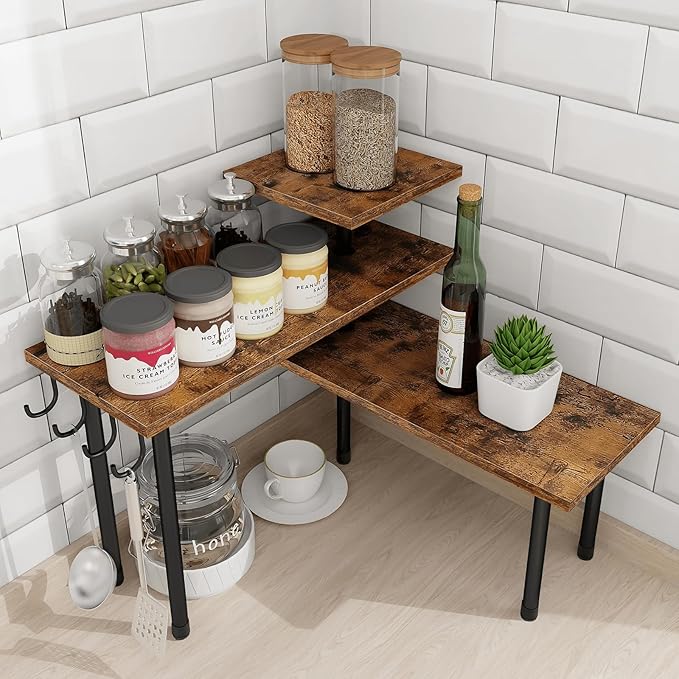Homode Kitchen Countertop Organizer - 3 Tier Corner Shelf, Bathroom Counter Organizer, Spice Rack, Coffee Bar, Over Sink, Rus