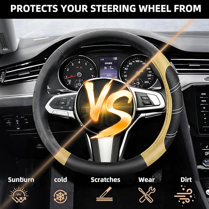 NBTEPEM Customized Auto Car Steering Wheel Cover for Honda Accord, Civic, CR-V, HR-V, Pilot, Microfiber Leather Sport Steerin