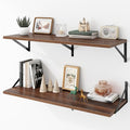 Deep Floating Shelves Wall Mounted, 36"x12" Walnut Wall Shelves with Brackets Set of 2 for Bedroom, Living Room, Bathroom, Ki