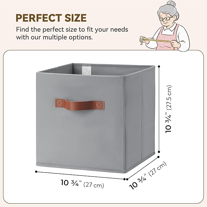 GRANNY SAYS 11 Inch Cube Storage Bins, 6 Pack Foldable Cube Storage Organizer, Fabric Storage Bins with PU Handle, Clothing S