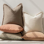 Foindtower Set of 2 Decorative Linen Fringe Throw Pillow Covers Cozy Boho Farmhouse Cushion Cover with Tassels Soft Accent Pi