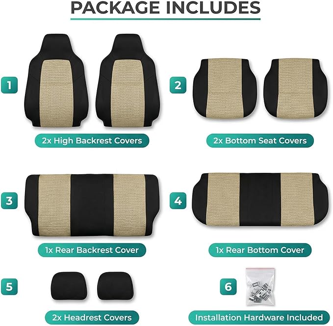 FH Group Automotive Full Car Seat Covers for SUV, Trucks, Sedan and More - Universal Fit Front High Back & Rear Solid Bench D