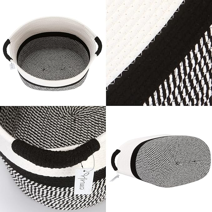 Hinwo Oval Cotton Rope Storage Basket Collapsible Nursery Storage Box Container Organizer with Handles, 16 x 13 inches, Off W