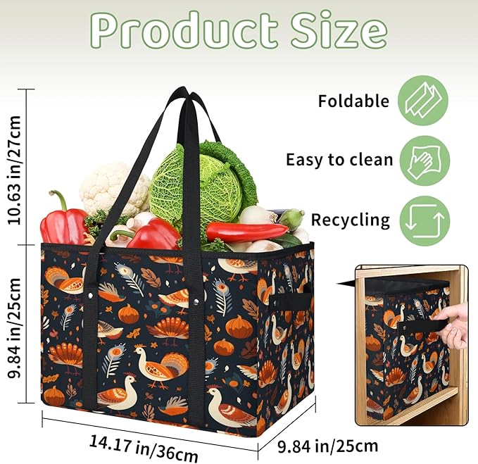 Reusable Grocery Bags Heavy Duty Shopping Bags Foldable Large Tote Bags with Long Handles & Hard Bottom