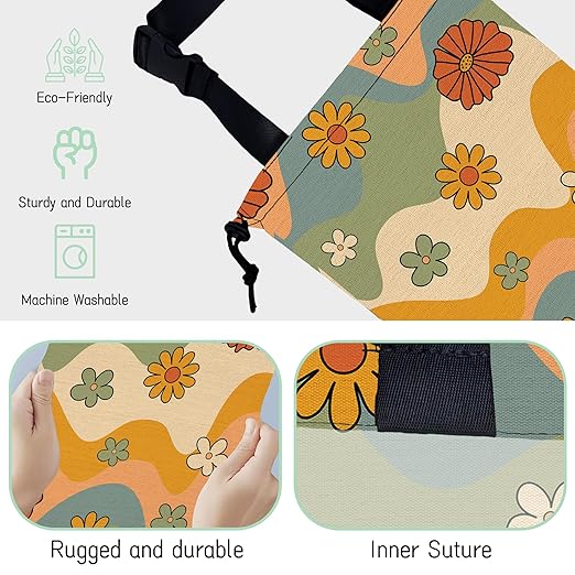 Groovy Floral Waves Car Garbage Bag,Waterproof Small Car Trash Bag Hanging Back of Seat,Drawstring Hanging Car Trash Bag with Adjustable Buckle for Car Accessories