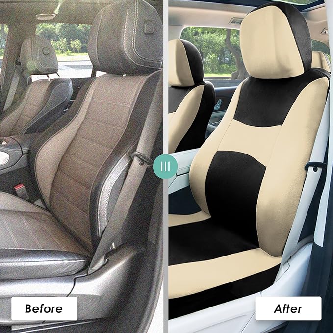 FH Group Light & Breezy Cloth Car Seat Covers, 7 Seater Three Row Set- Airbag & Split Ready -Universal for Cars Trucks and SU