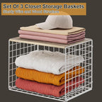 Closet Organizers And Storage Shelf, 3Pack Stackable Closet Storage Bin Basket For Clothes Sweaters With Top Board, Widened O