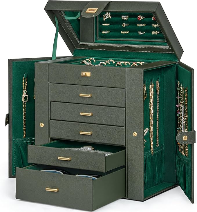 AKOZLIN Huge Jewelry Box Organizer Functional Large Leather Jewelry Storage Case for Women Girls Ring Necklace Earring Bracel