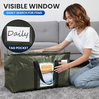 TAILI 6 Pack Green Extra Large Moving Bags, Heavy Duty Totes with Visible Window, Wrap Around Handles, Space-Saving Storage, 