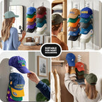2 Pack Hat Organizer for Baseball Caps, Hat Rack for Wall Hold Up to 20 Hats, Hat Holder with Strong Adhesive and Screws, Hat