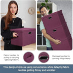 Graciadeco Large 17" 36 Quart Collapsible Stackable Storage Bins with Lids, 3 Packs Purple Linen Fabric Closet Boxes with Lid