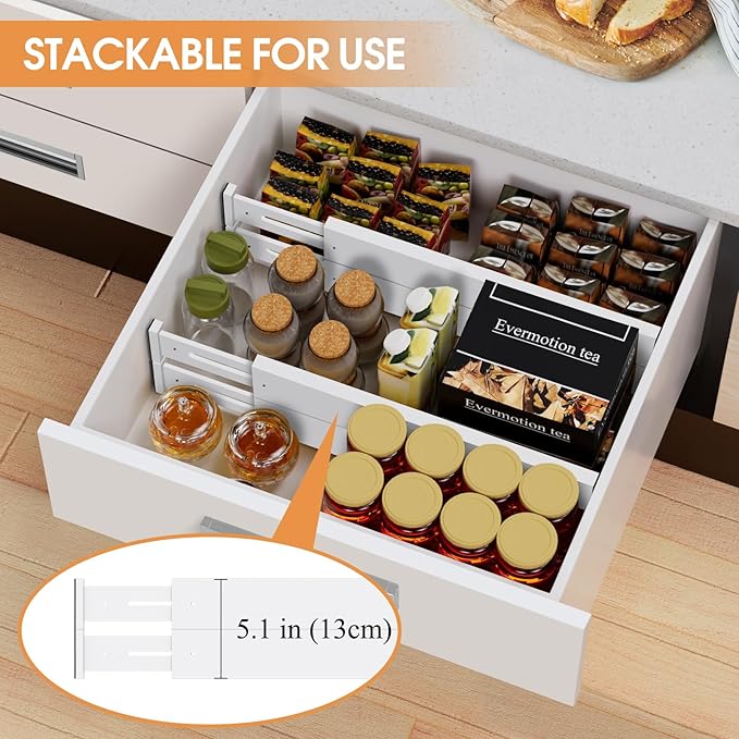 Bamboo Drawer Dividers,17-22" Adjustable Kitchen Drawer Organizer for Clothes,4 Pack Expandable Drawer Organization Separator