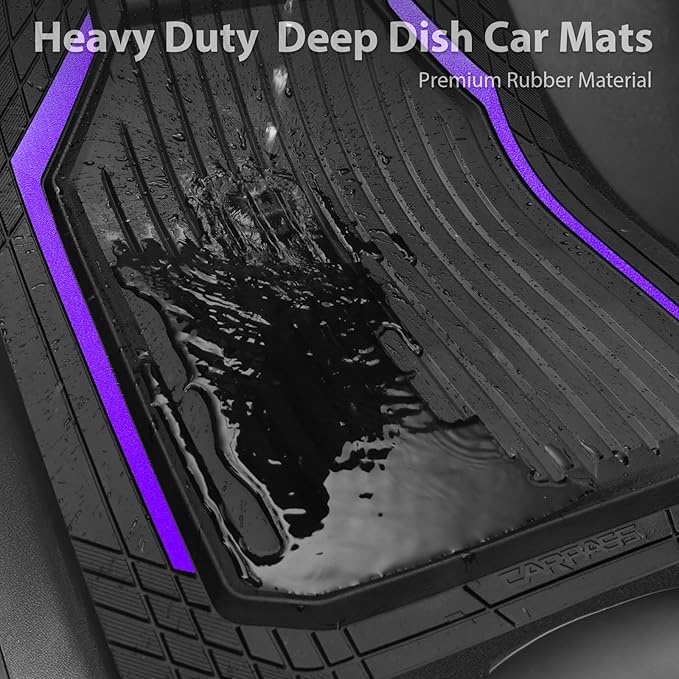 CAR PASS Heavy Duty Rubber Floor Mats for Car, Waterproof Liner Deep Dish Car Mats Full Sets, Universal Trim to Fit for SUV Truck Sedans Vans, All Weather Automotive Floor Mats 3pcs, Black Purple