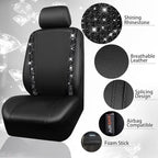 CAR PASS Bling Diamond Car Seat Covers,Shining Rhinestones Waterproof Faux Leather, 8 Seats 3 Rows with Zipper Glitter Crystal Sparkle Strips Universal Fit 95% MPV,SUV,CAR for Women Girl, Black