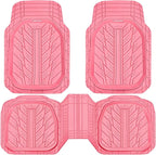 CAR PASS DeepDish Pink Floor Mats for Cars Full Set,Heavy Duty Rubber Car Mats 3-Piece,Universal Waterproof Trim-to Fit Automotive Floor Mats for Truck Van SUV, Durable All-Weather Car Mats (Pink)