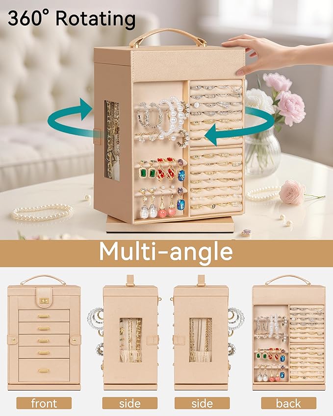 AKOZLIN Jewelry Box 6-Tier Organizer Functional 360° Rotating Jewelry Storage Case for Women Girls Ring Necklace Earring Brac