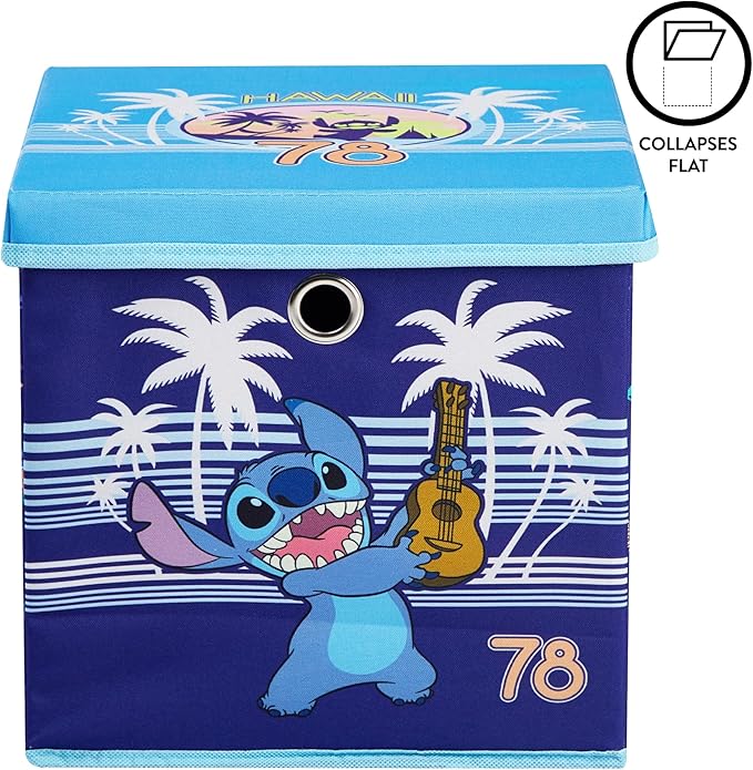 Lilo & Stitch Collapsible Storage Cube with Removable Lid,10"x10"x10" Fabric Organizer Bin for Kids’ Toys, Clothes & Accessor
