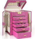 AKOZLIN 6-Tier Jewelry Box Lockable Leather Jewelry Storage Case with 5 Drawers for Women Girls Ring Necklace Earring Bracele