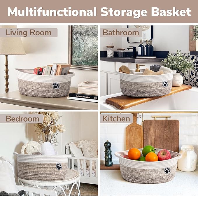 Dog Basket Gift Basket Empty, 13.6"x 10" x 6" Woven Storage Baskets for Organizing, Cotton Rope Baskets for Shelf, Dog Storag