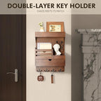 Rebee Vision Farmhouse Key Holder Wall Mount with Drawer Organizer – Pine Wooden Mail and Key Organizer for Wall with 6 Sturd