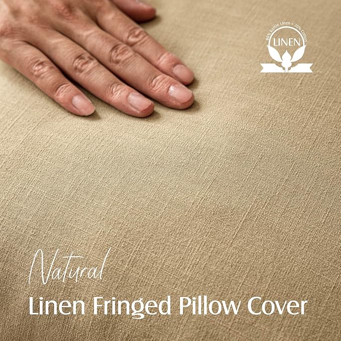 Foindtower Set of 2 Decorative Linen Fringe Throw Pillow Covers Farmhouse Cushion Cover with Tassels Lumbar Accent Pillowcase
