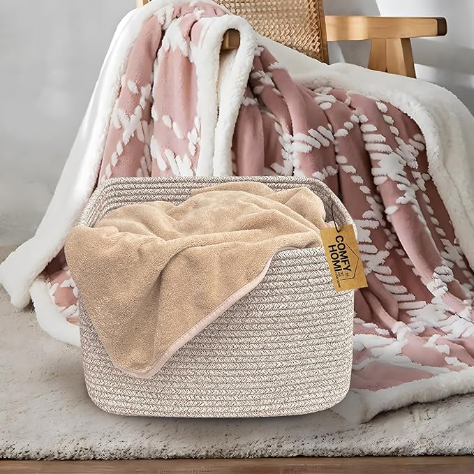 COMFY-HOMI 3Pack Small Woven Cotton Rope Basket for Organizing, Gift Baskets for Handles, Empty Gift Baskets, Medium Rope Bas