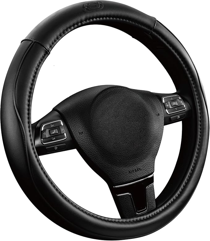Skechers Memory Foam Steering Wheel Cover,Piping Microfiber Leather Steering Wheel Cover Sporty Universal Fit 14" 1/2-15" Car